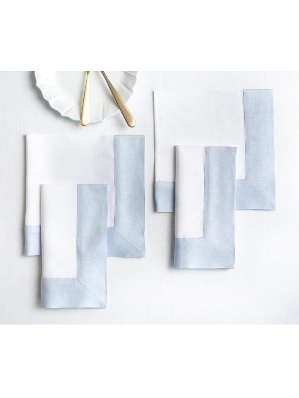 Linen Napkins Set of 4-100% Pure Linen Light Blue and White 20x20